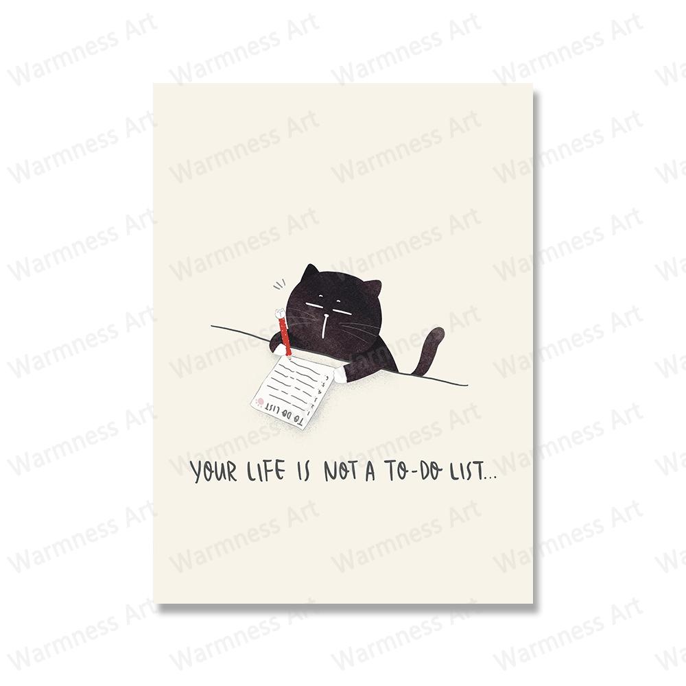 Funny Cute Black Cat Eat Foods Poster Nordic Wall Art Canvas Painting Prints Cartoon Animal Pictures For Living Room Home Decor No Frame