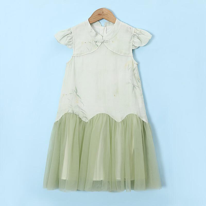 Montagut Girls  2026 Summer Chinese Style Ruffle Sleeve Mesh Dress 140