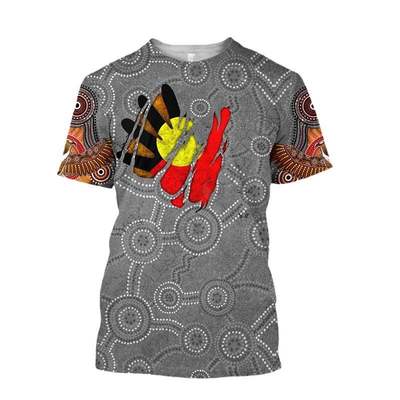 Herren-T-Shirt mit 3D-Druck im australischen Indigenen-Stil, Kurzarm, Rundhalsausschnitt, Pullover, Freizeit-Top