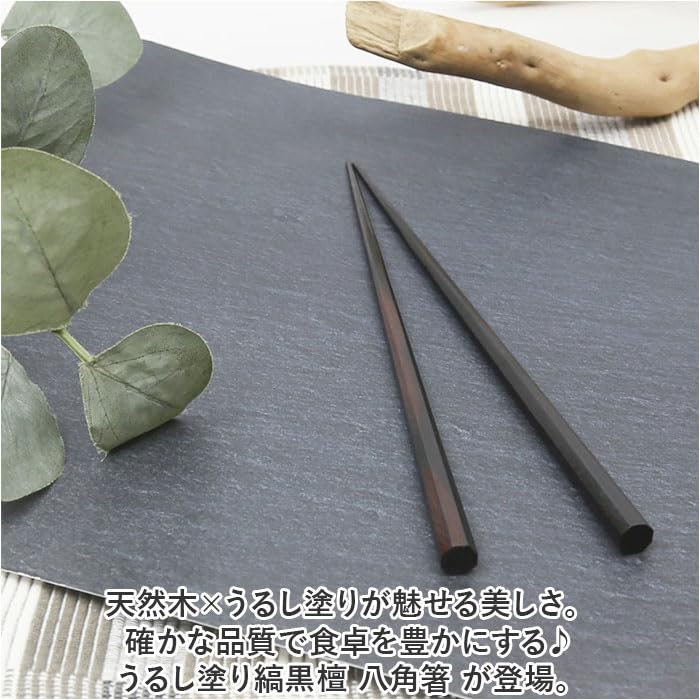 Kawai Lacquered Striped Ebony 125732 Chopsticks, Large, Octagonal, 23cm,