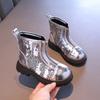 New Spring Autumn Girl's Ankle Boot Sequins Versatile Kids School Black Boots Fashion Causal Children Patchwork Leather Boots