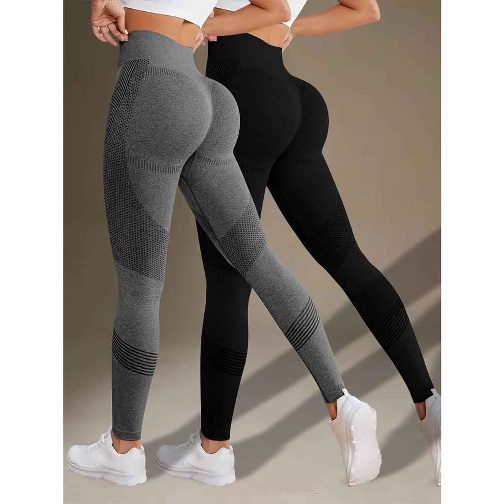 2 Adet Düz Renk Fitness Yoga Spor Taytı, Yüksek Esneklikli Karın Kontrolü Yoga Taytı, Kadın Spor Giyim