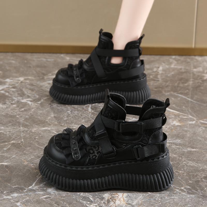 

Модные кружевные туфли-кроссовки на толстой подошве с ремешком и пряжкой, элегантные, модные, удобные, сексуальные, из натуральной кожи, женские туфли с круглым носком, новинка, для горячих девушек 35 чёрный