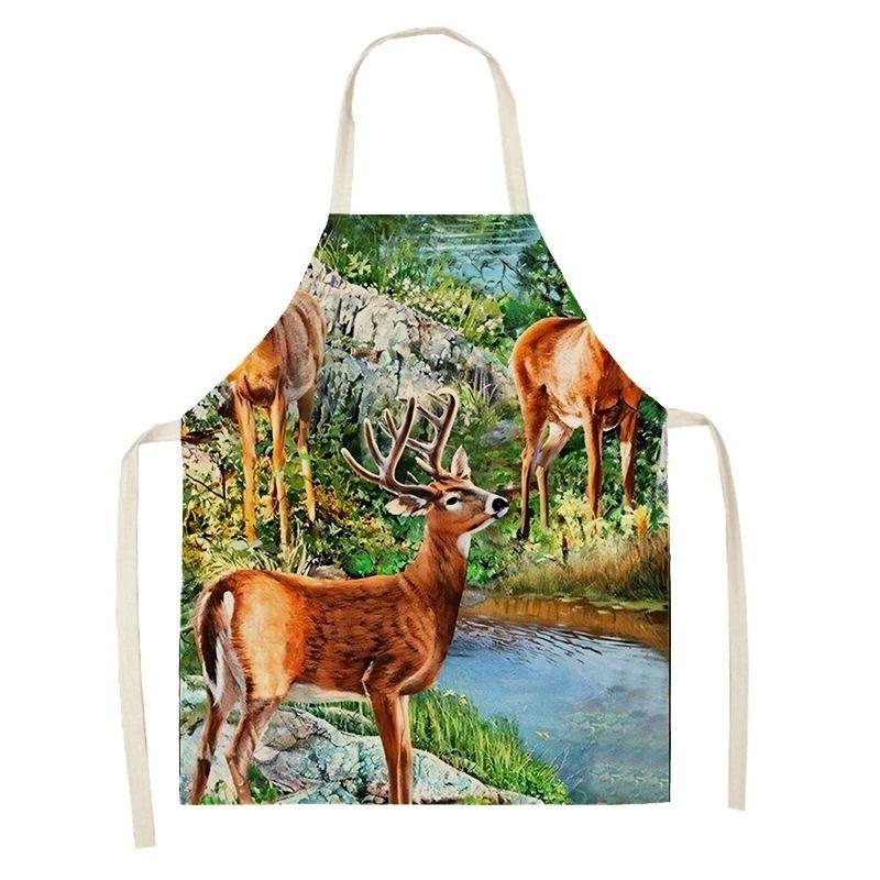 Natural Landscape Elk Pattern Apron Adult Sleeveless Kitchen Cleaning Home Chef Baking Waist Bib