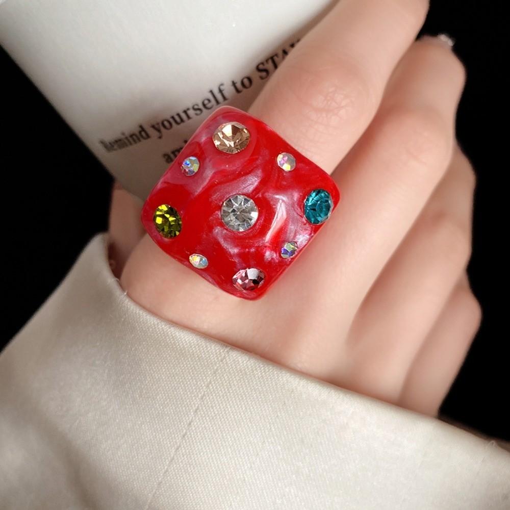 Exaggerated Geometric Ring Candy Color Big Dome Plain Ring Resin Rhinestone Ring Women