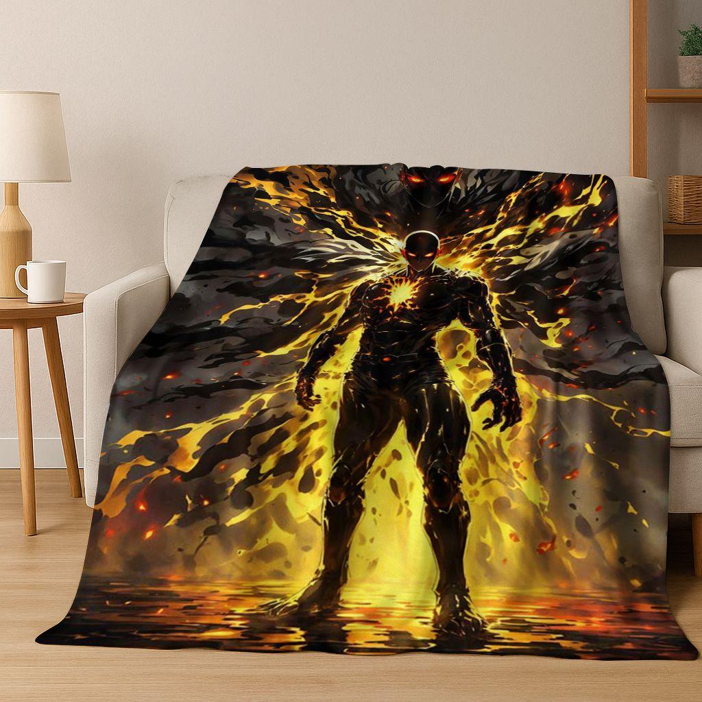 Anime One Punch Man Saitama Cartoon Cartoon Flannel Blanket,Cozy Soft Throw Blanket for Home Bedroom Bed Sofa Picnic Cover Kids