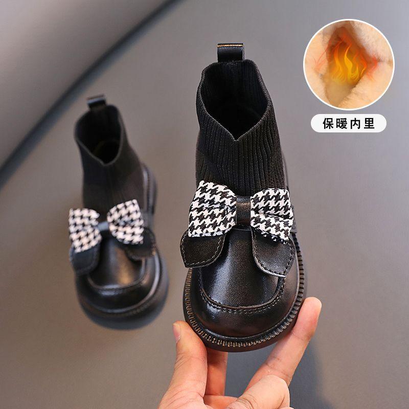 Baby Girl Boots Autumn and Winter Princess Shoes Baby Toddler Shoes Children Short Boots Girls Leather Shoes Velvet Cotton Shoes