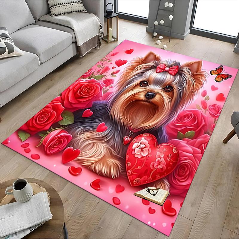 1PC dog, flowers Carpet Ultra Soft, Thick & Absorbent, Non Slip Machine Washable Mat for Entryway