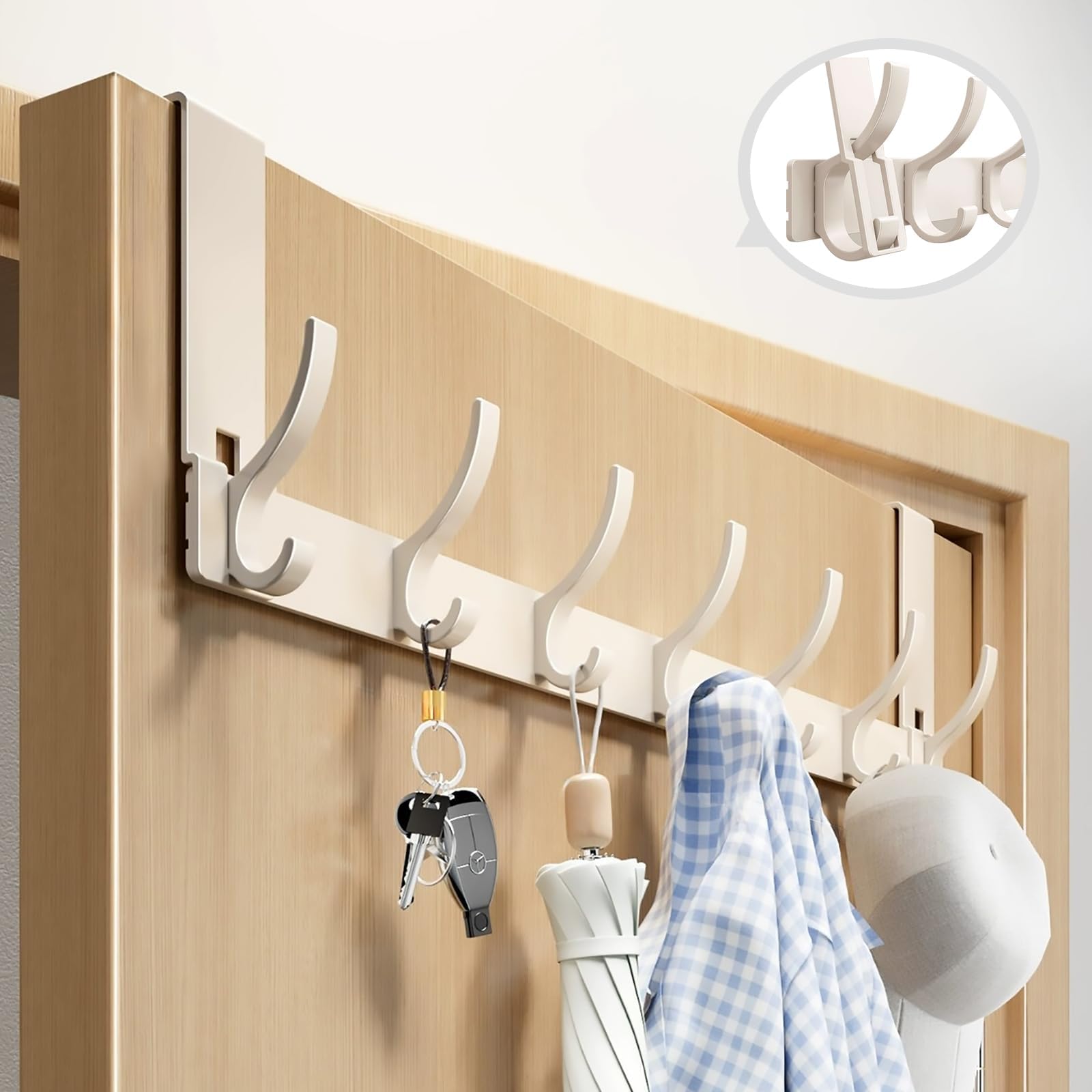 

Vividorad Набор крючков на дверь Легкий Вход в дверь Подвеска для шляпы Сумки Вешалка Сильная Нагрузка Без деформации Бесшумный Большой для хранения 7 крючков [Без винтов и инструментов белый