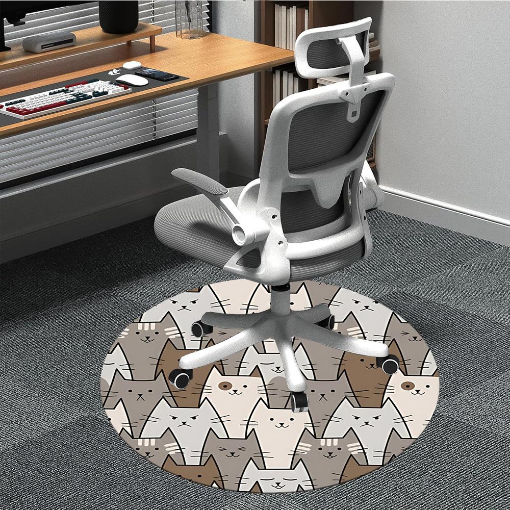 1 szt. Okrągły dywanik biurowy z motywem kota, Mata wewnętrzna odpowiednia do biura, Pod krzesła biurowe, Sypialnia, Salon, Wystrój domu, Dekoracja pokoju