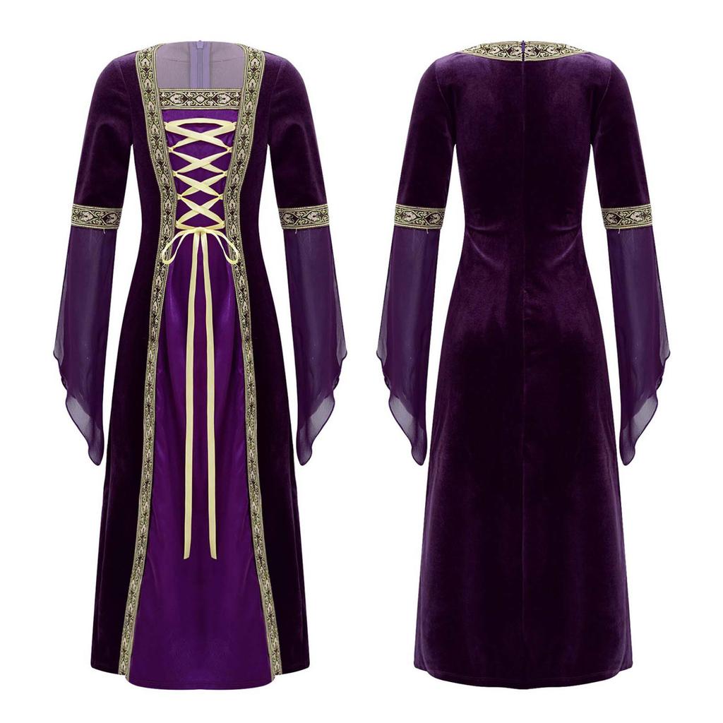 Women Medieval Renaissance Dress Costume Fairy Tale Witch Costumes Halloween Vampire Cosplay Robe Gown