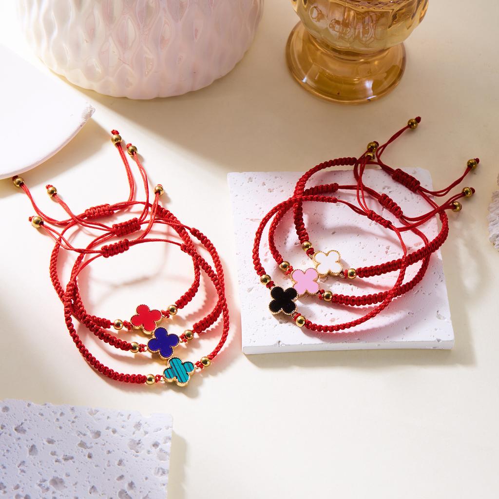 Fashion Lucky Four-Leaf Clover Braided Bracelet Women Ins Style Niche Hundred With Pull-Out Adjustable Four-Leaf Flower Hand Rope