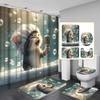 4Pcs Bathroom Shower Curtain Set  Funny Singing Cat Pattern Bathroom Curtain With 12 Hooks Non Slip Rugs Toilet Cover Mat Bathroom Partition