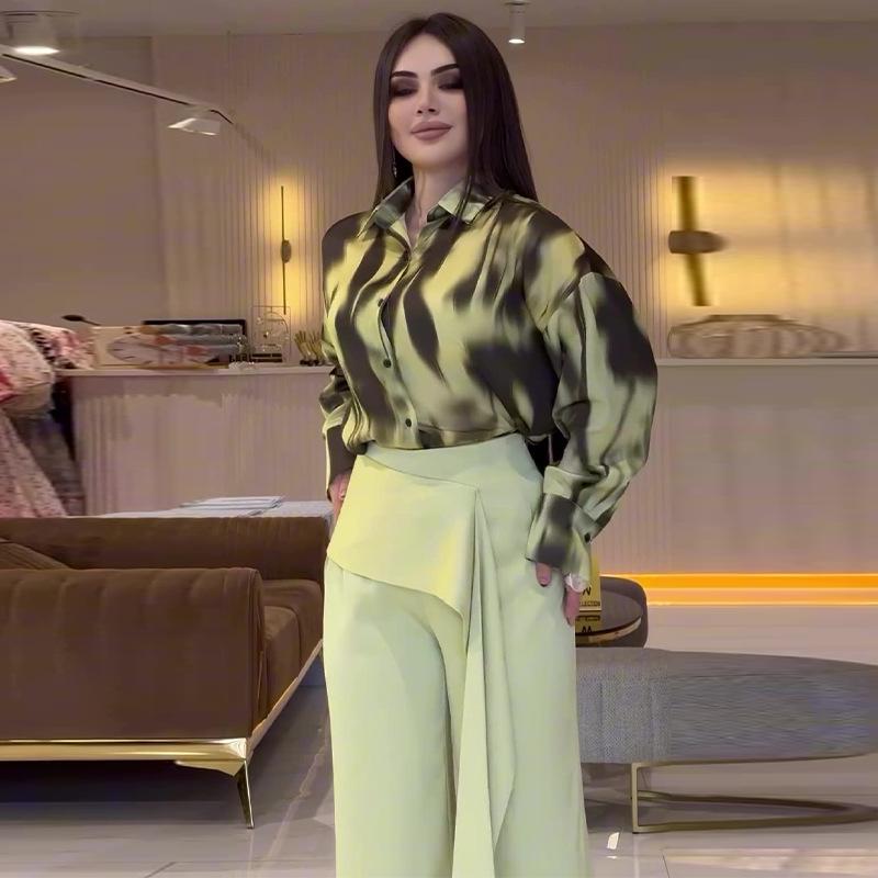 2024 Herbst Damenmode Druck Zweiteiliges Set: Leicht Reifer Stil Top und Lässige Lange Hose