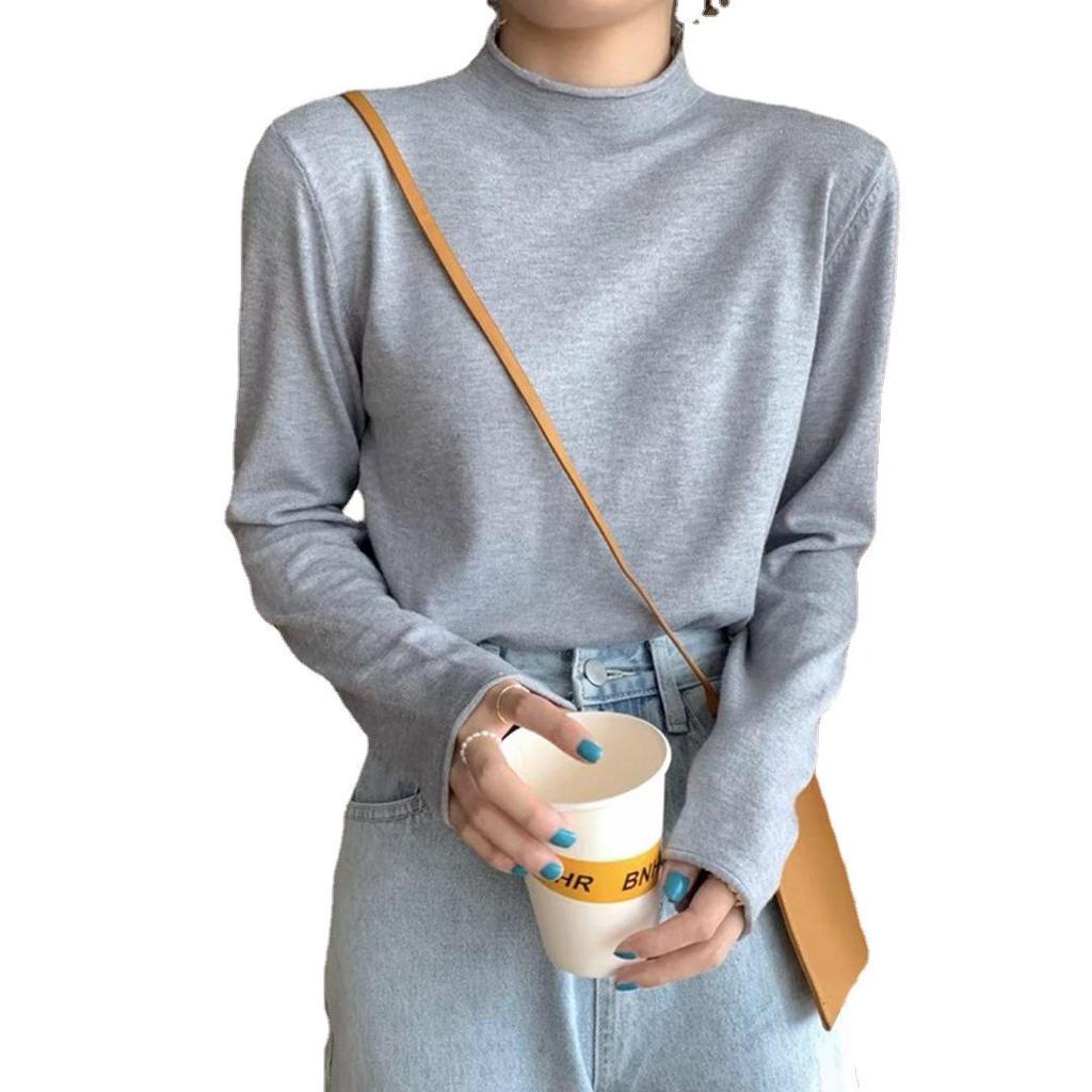 Spring 2025 Women's Knit High Neck Slimming Long Sleeve T-Shirt