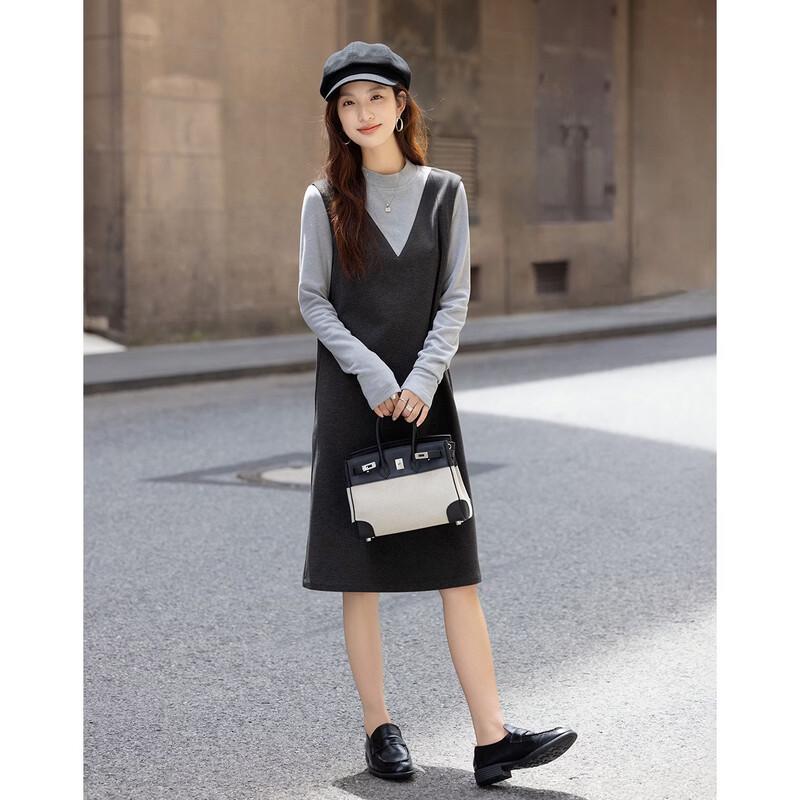 Women's Color Block Stand-up Collar Knit A-Line Dress