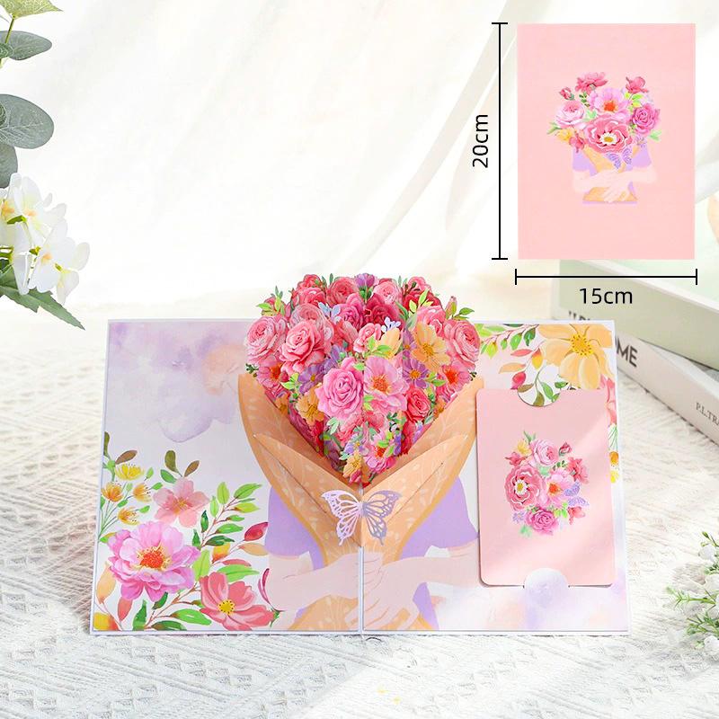 Premium 3D Pop Up Flower Bouquet Card Mothers Day Present Valentines Day Anniversary Birthday Greeting Cards Thank You Wishes Gifts