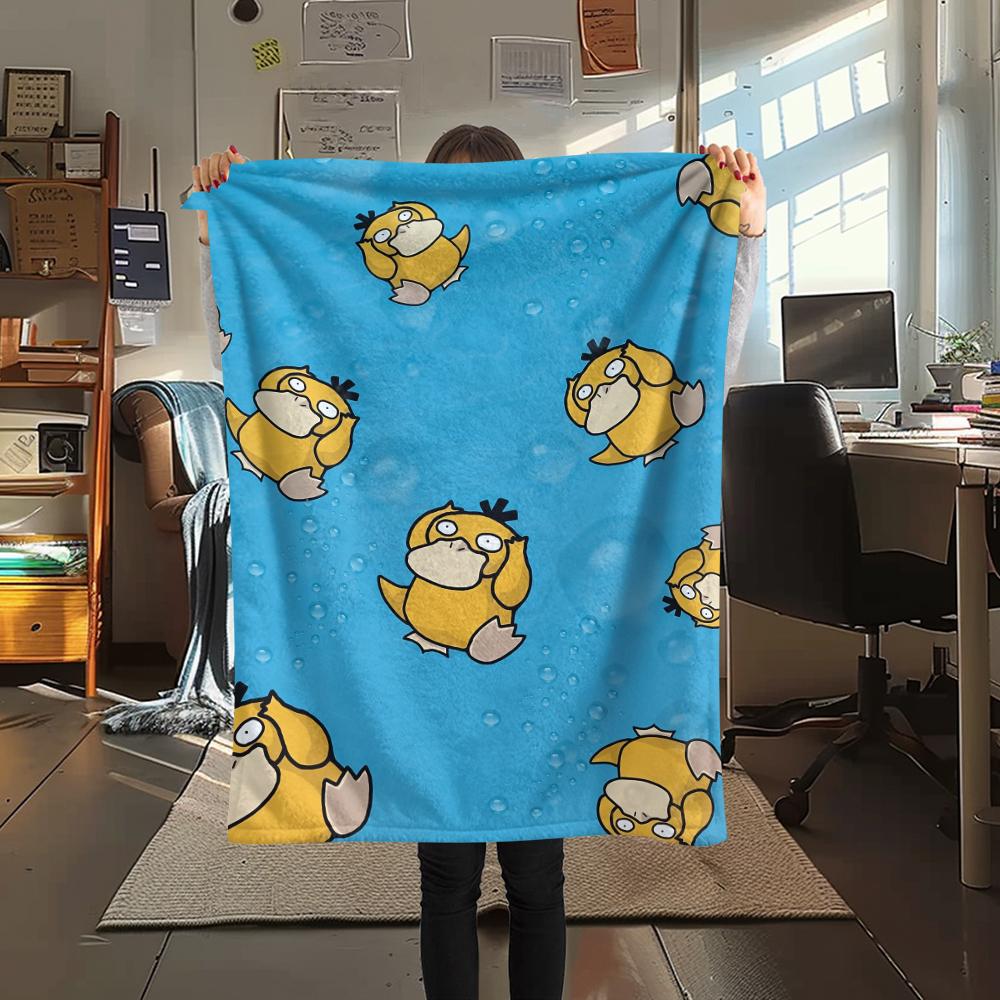 Coperta in Flanella con Fantasia Psyduck dei Pokémon, Alta Qualità, Confortevole per Tutte le Stagioni, Arredamento per la Casa, Calore e Comfort, Perfetta per Regali.