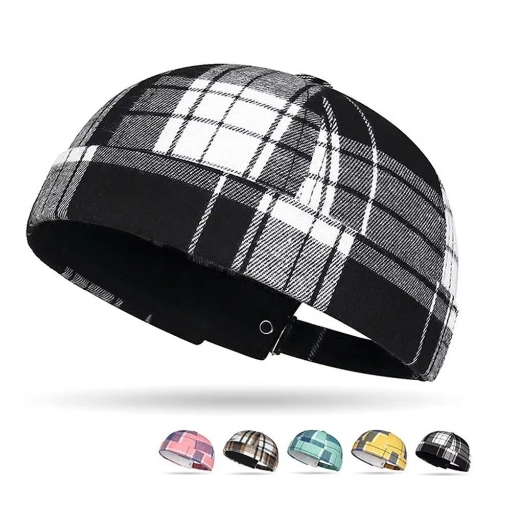 Large Checkered Melon Skin Tang Hat Breathable Docker Cap Round Top Beanies Hat Adjustable Plaid Landlord Hat Brimless Hat