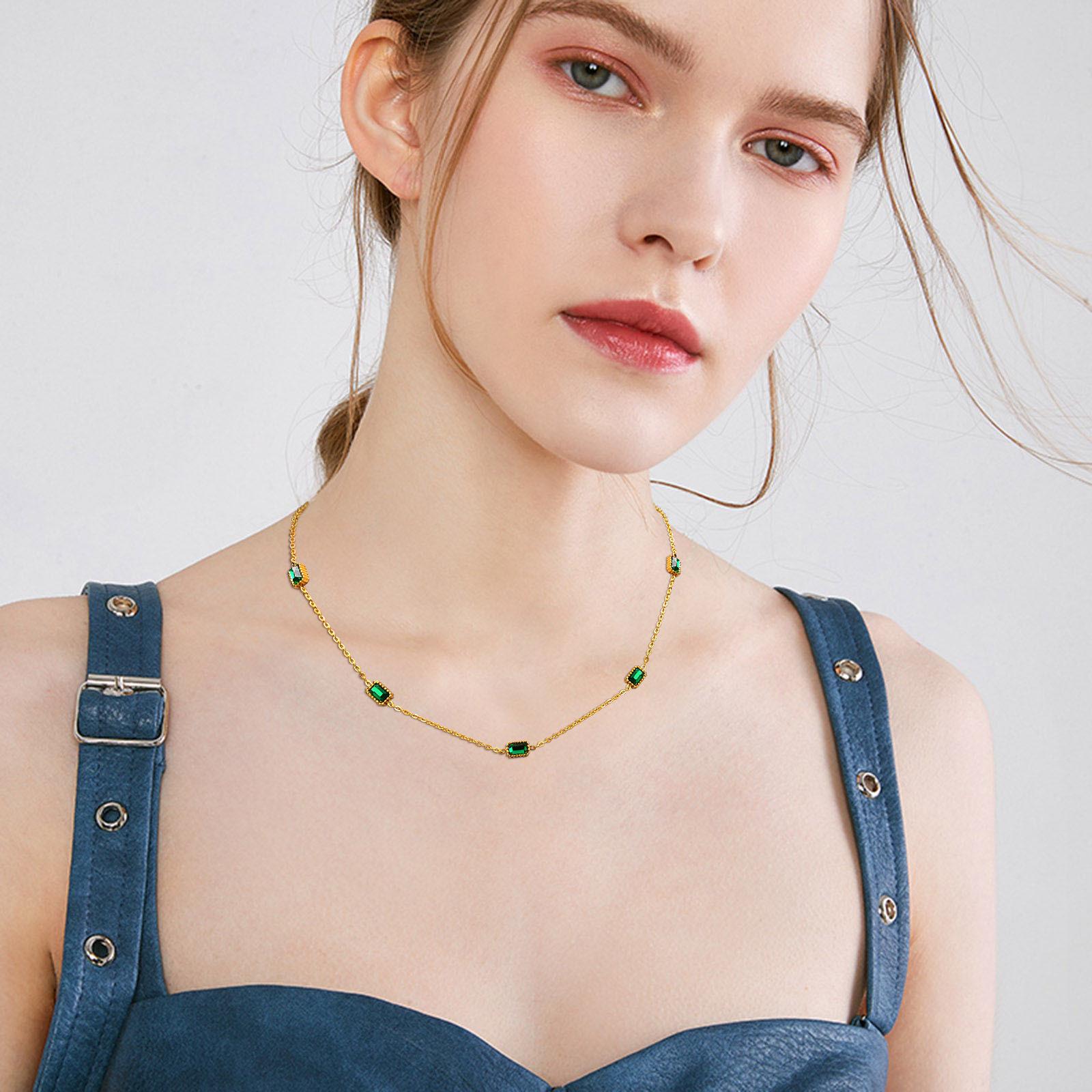

Chic Green Color CZ Stone Choker Necklaces for Women Jewelry, Gold Color Stainless Steel Chain Collar, Ladies Girls Party Gift 15cm-20cm