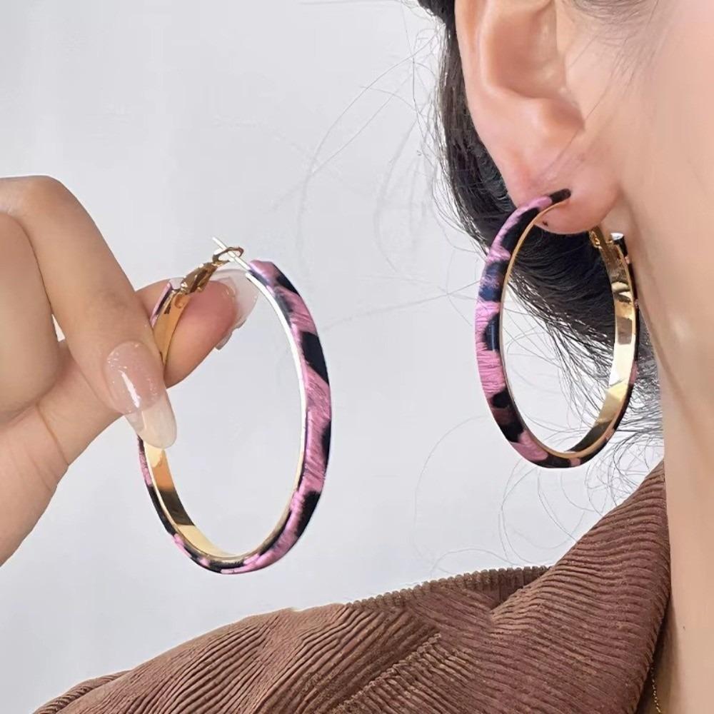 PU Leather Hoop Earrings Leopard Print Round Hoop Earrings Fashion Hoop Earrings For Women