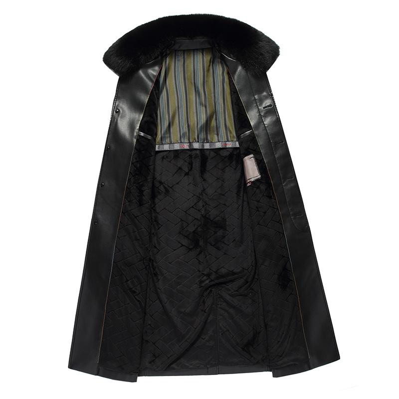 Winter New Leather Jacket for Middle-aged and Elderly Men Daddy Jacket Long Over-the-knee Plus Velvet and Thickened Casual Leather Coat
