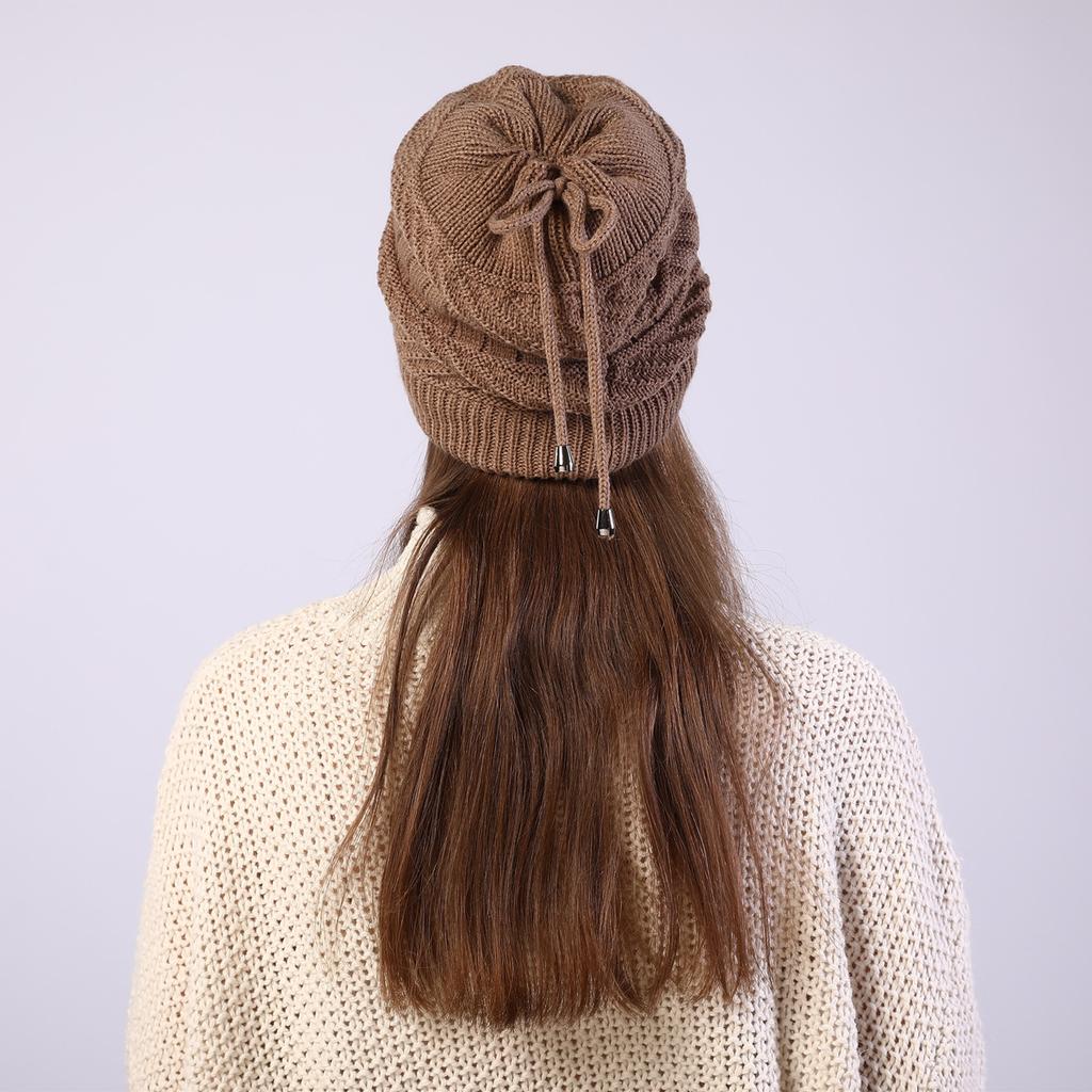 Pălării tricotate de iarnă pentru femei eșarfă pălărie la modă cu șnur Berici calde pentru femeie în aer liber Bonnet cap Skullies multifuncțional