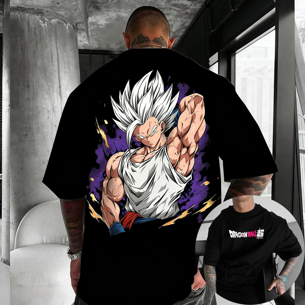 Nowe Anime Dragon Ball Goku Okrągły Dekolt Krótki Rękaw 2026 Bandai Letnia Męska Koszulka Sportowa Luźna i Oddychająca Bawełniana