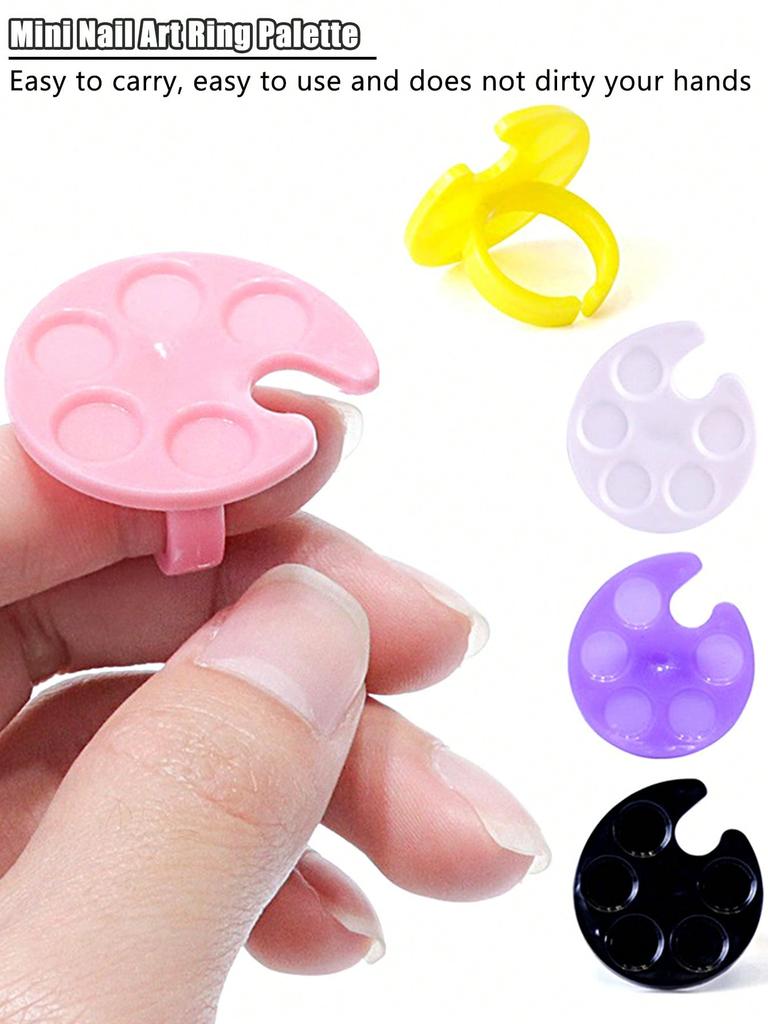 2pcs/5pcs Mini Nail Art Palette Ring, Oval Finger Mixing Palette For Nail Painting Pigment, Lightweight Nail Art