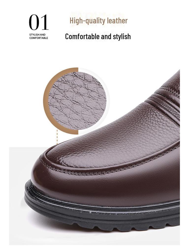 2024 Men's Genuine Cowhide Leather Slip-On Casual Shoes - Versatile for Middle-Aged and Elderly, Perfect for Business or Everyday Wear