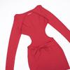 European & American Women's Autumn/Winter Solid Color Cutout Bowknot Slim Fit Long Sleeve Dress