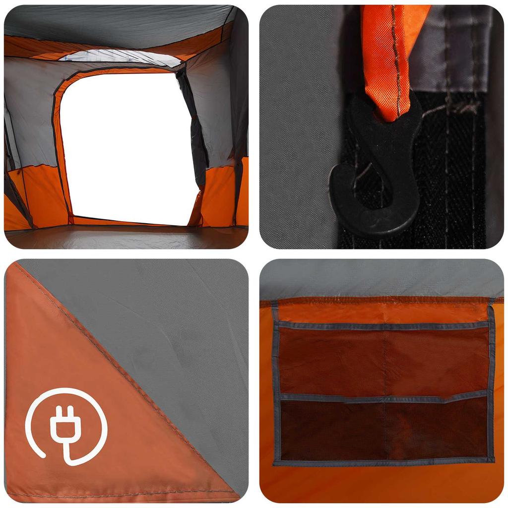 Family Tunnel Tent with Rain Fly Waterproof Gray and Orange