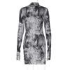 Spring and Autumn Women's Dress Fashion Sexy Long Sleeve Half High Neck Printed Slim Section Sweet and Fresh Girls Dress