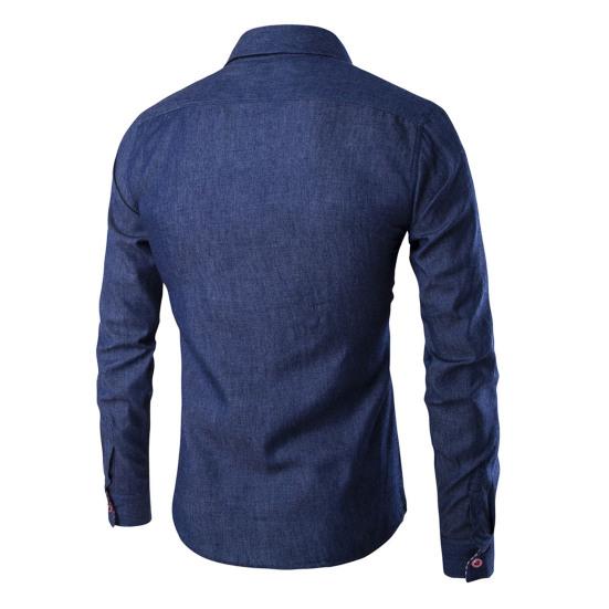 Men Shirt Solid Color Single-breasted Spring Autumn Plaid Patchwork Slim-fitting Jeans Shirt for Office