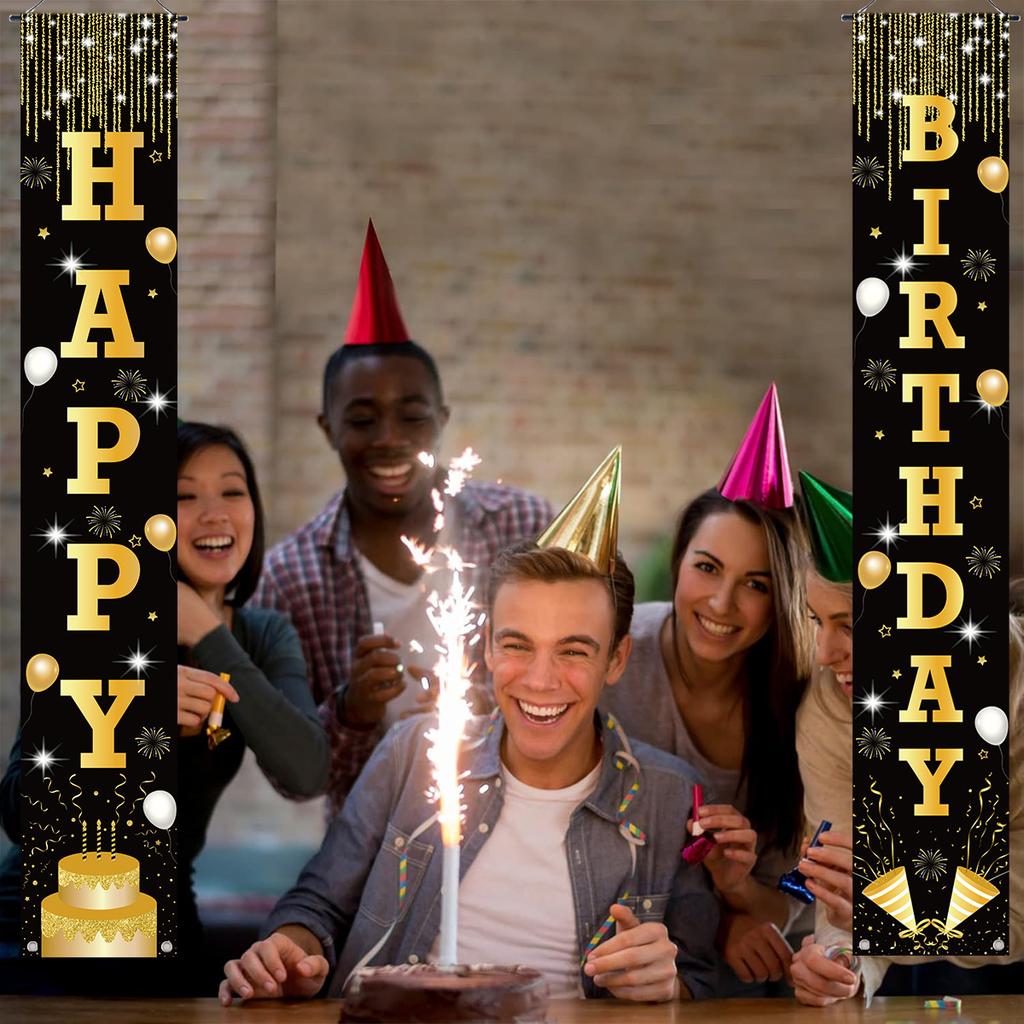 Schwarz und Gold Türvorhang Happy 18th 30th Geburtstag Party Dekorationen für Zuhause Polyester Hängebanner Geburtstagsparty Zubehör
