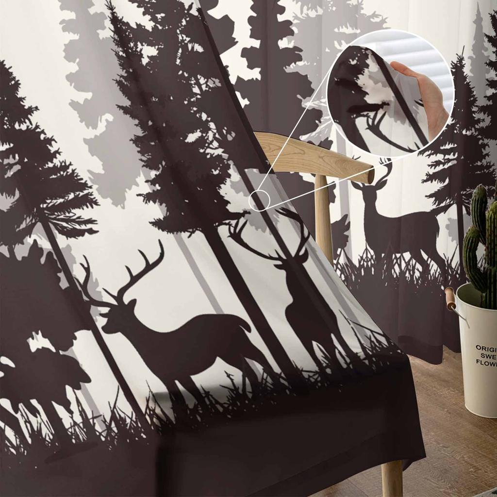 Wald Silhouette Hirsch Tier Mond Fenster Tüll Vorhänge für Wohnzimmer Schlafzimmer Hotel Luxus Dekoration Gardinen