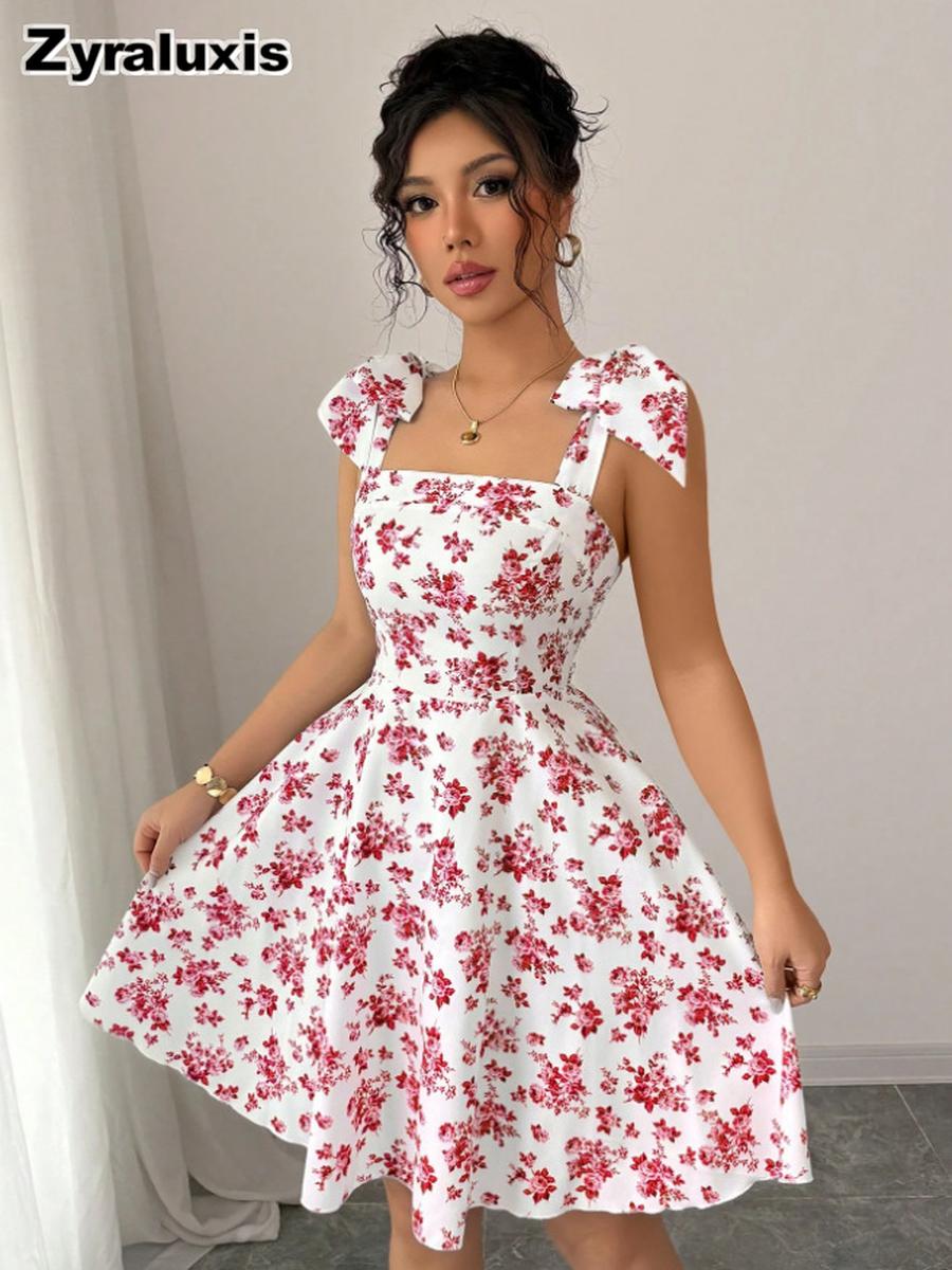 Women s New Floral Tie-Up Evening/Casual Dress S
