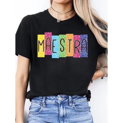[Women's Sports T-Shirt] Women's Letter Print Round Neck Short Sleeve Sports T-Shirt for Spring And Summer Casual Wear