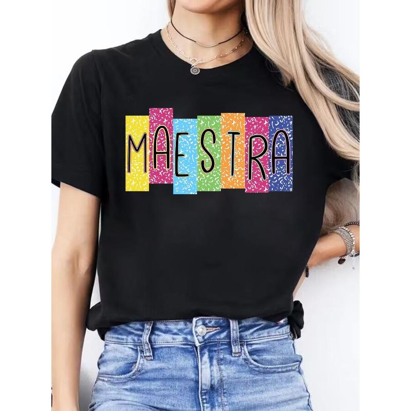 [Women s Sports T-Shirt] Women s Letter Print Round Neck Short Sleeve Sports T-Shirt for Spring And Summer Casual Wear 2XL чёрный