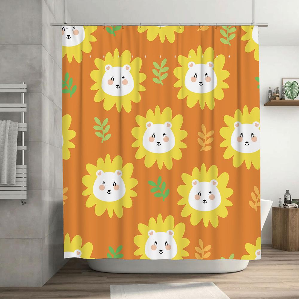 Vibrant Animal Print Shower Curtain For Bathroom Decoration Sunflower Bear Design In Multiple Sizes