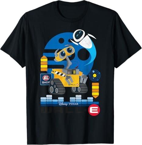 WallE And EVE Distressed Friendship Portrait Black TShirt S