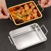 Stainless Steel Snack Plate with Handle Fried Chicken and French Fries Plate Restaurant Preparation Plate Dessert Small Square Plate