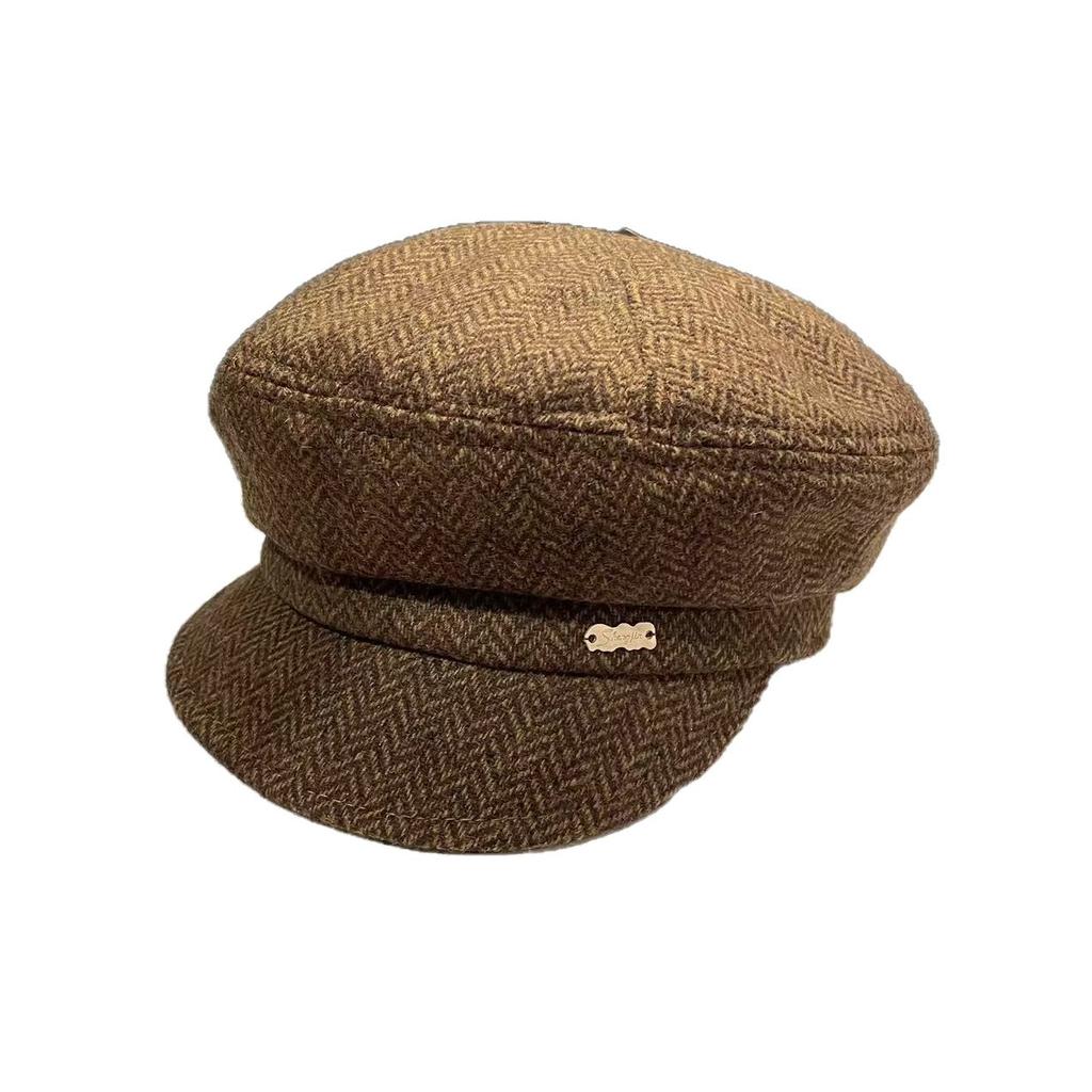 British Classic Harris Octagonal Hat Women's Autumn and Winter Warm Peaked Cap Japanese Retro Literary Casual Newsboy Hat