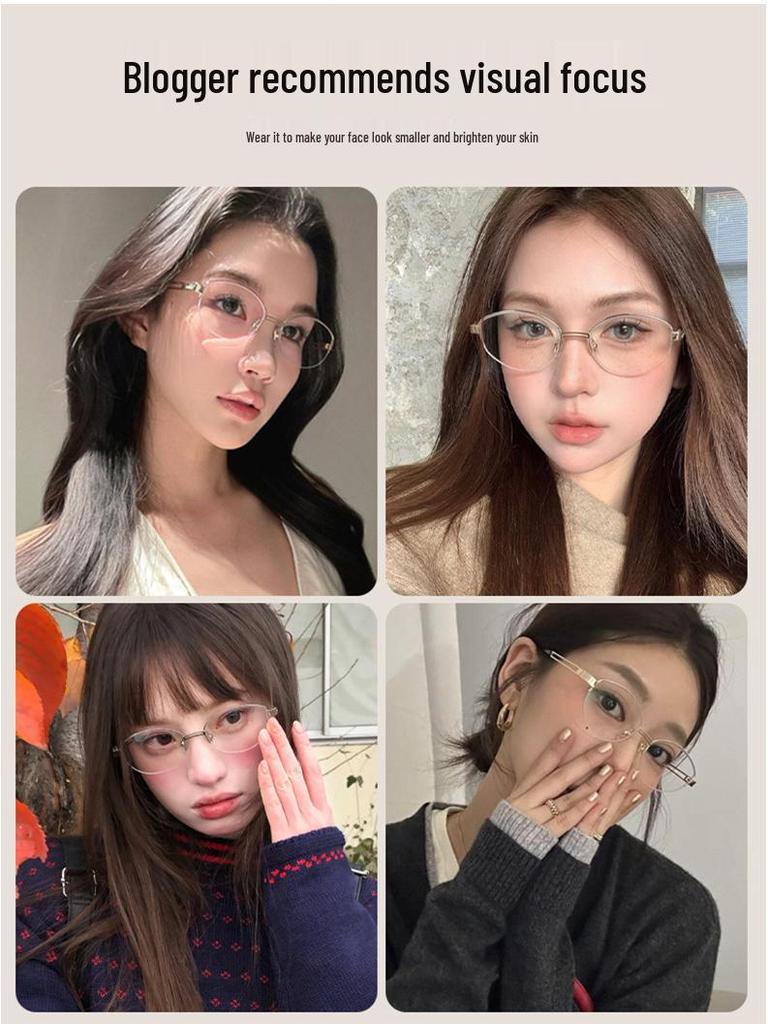 FAK Pure Titanium Semi-Rimless Cat-Eye Eyeglass Frame 55 - Old Money Style, High Intellectual Gold Wire Design 98713