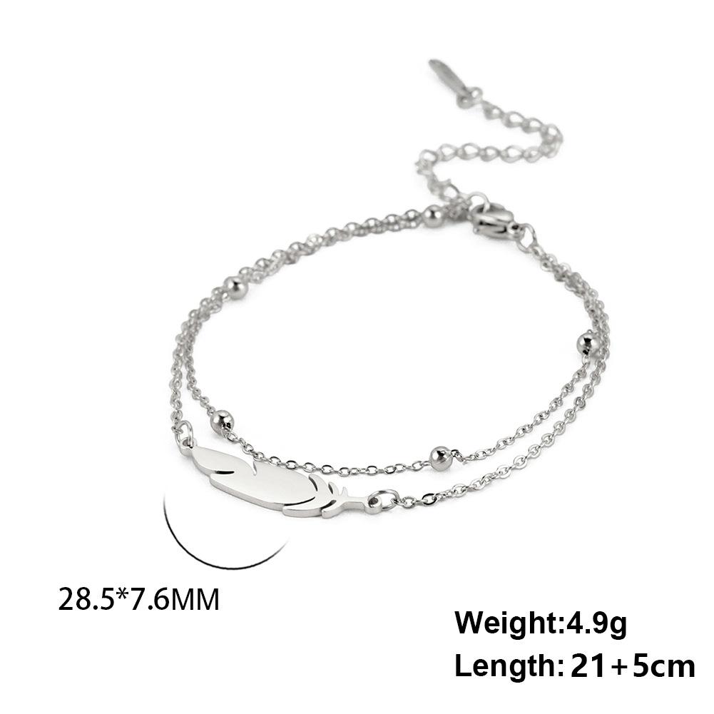 

Feather Decor Double Layer Beaded Anklet For Women Fashion Beach Vacation Foot Jewelry Accessory