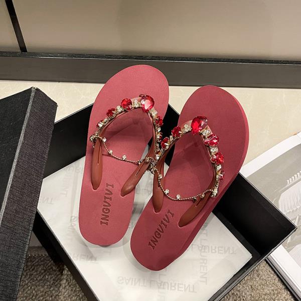 Fashion Shoes Woman 2025 House Slippers Platform Shale Female Beach Heeled Mules Rubber Flip Flops Sabot Summer High Flat Hawaiian Soft