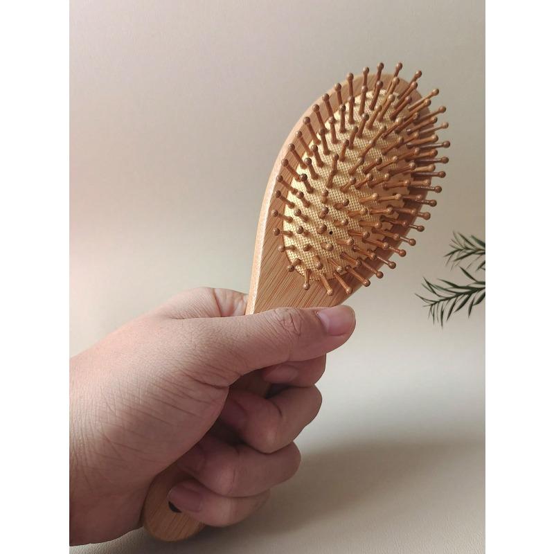 1pc Oval Bamboo Air Cushion Comb, Natural Bamboo Brush, Suitable For Thick/Thin/Curly/Dry Hair, Unisex, Scalp Massage, Anti-Static Hair Brush