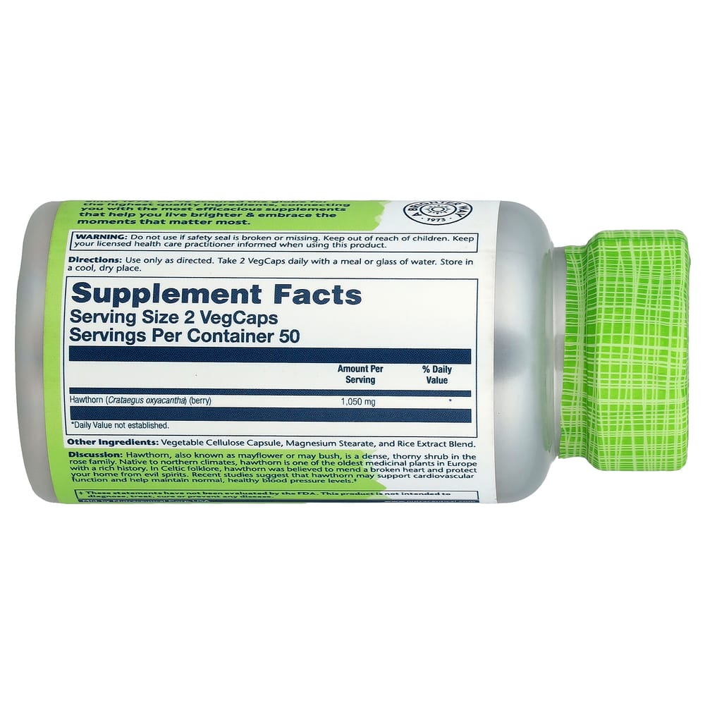 Solaray True Herbs Hawthorn 1050mg Veggie Capsules, 100 Count (525mg/Capsule)