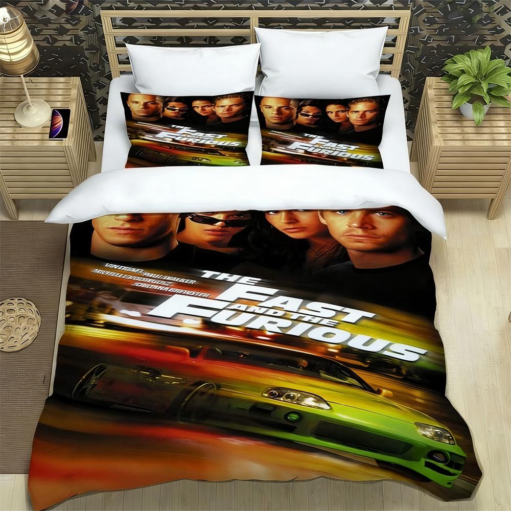Fast & Furious Bedding Set Fashion Movie Printed Comforter Quilt Bed Cover Duvet Cover Pillow Case 3 Pieces Sets Kids Adult Size