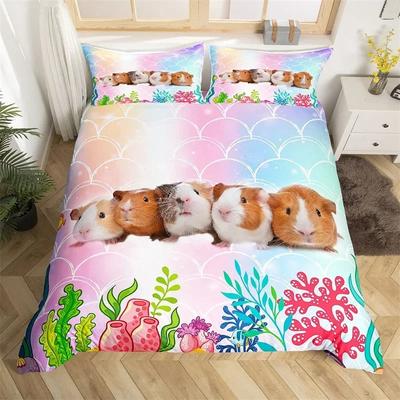 Cartoon Guinea Pig Duvet Cover King Queen Cute Animal Bedding Set Microfiber Mermaid Fish Scale Comforter Cover For Boys Girls